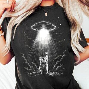 Alien Cat Shirt, Funny Space Kitty Graphic Tee
